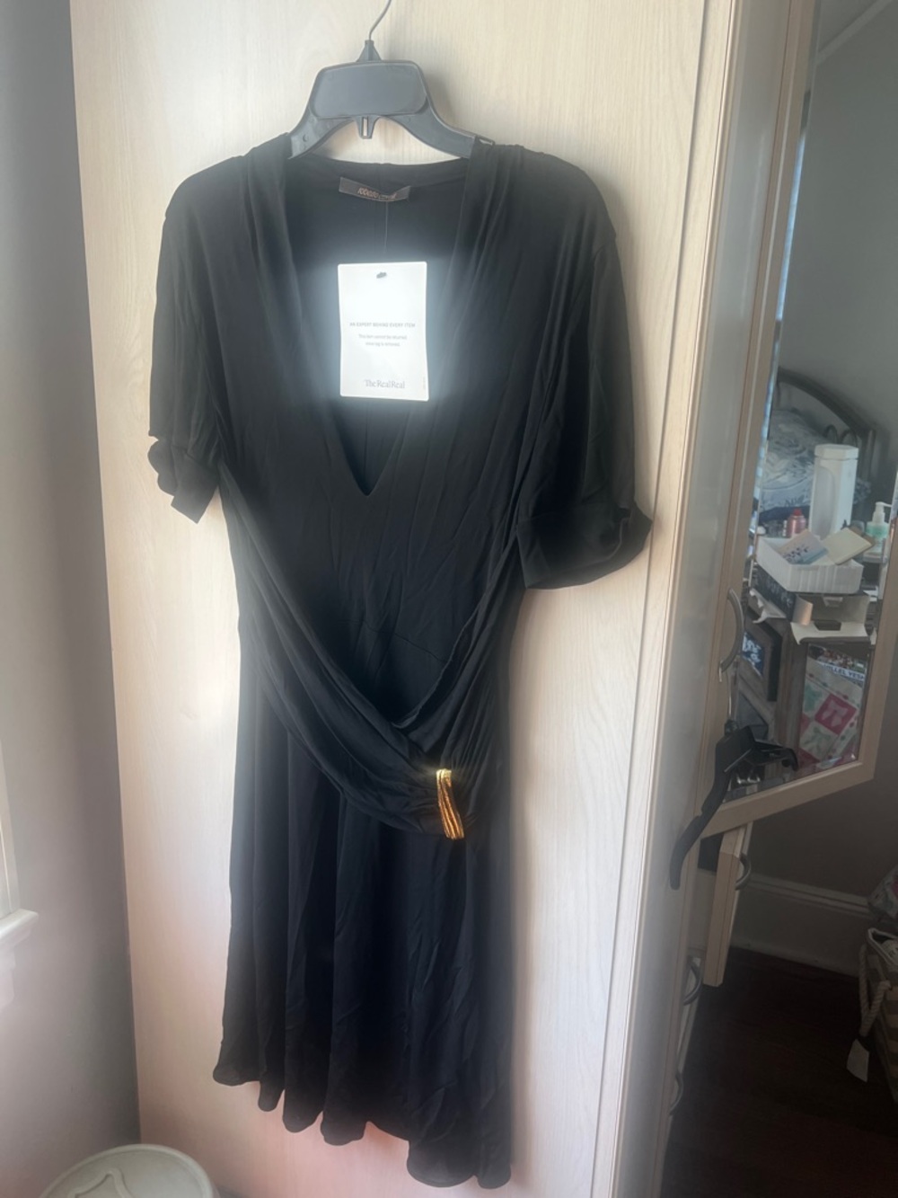 Roberto Cavalli Black Midi Dress with Gold Waist Detail